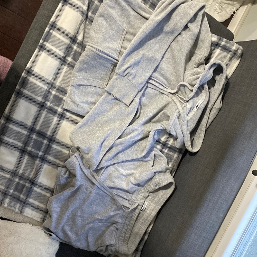 Velour zip up hoodie, and short set
